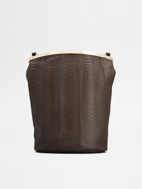 Tod's TOD'S MAGENTA BAG BUCKET BAG IN OSTRICH SMALL - BROWN