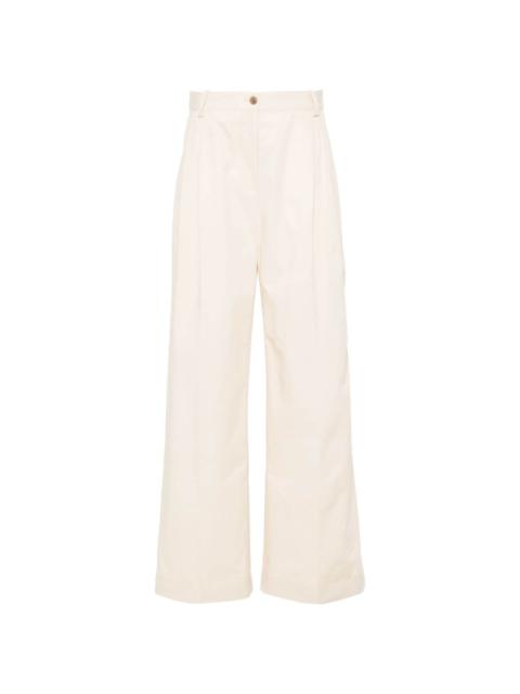 logo-embroidered pleated straight trousers