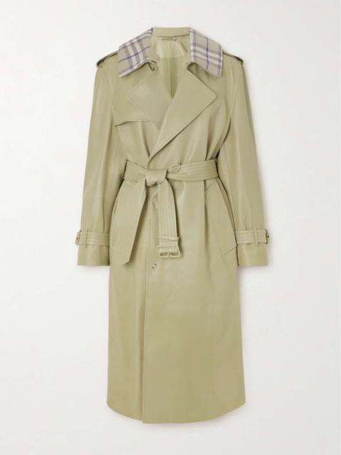 Burberry Belted checked jacquard-trimmed leather trench coat