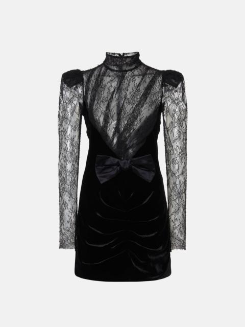 Alessandra Rich VELVET AND LACE MINI DRESS WITH BOW