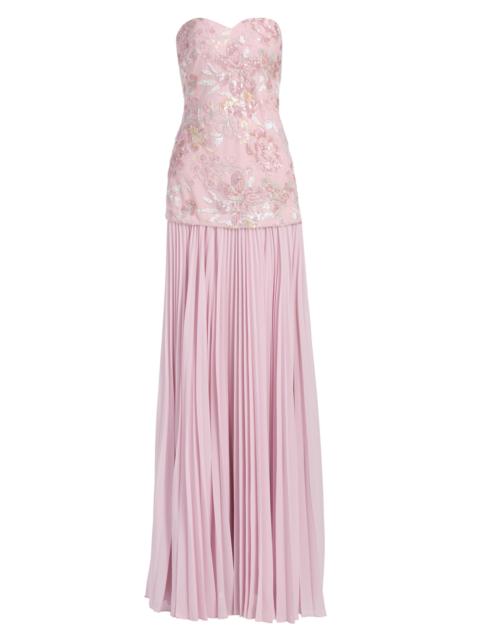 BADGLEY MISCHKA Women's Beaded Drop Waist Strapless Gown - Blush Multi