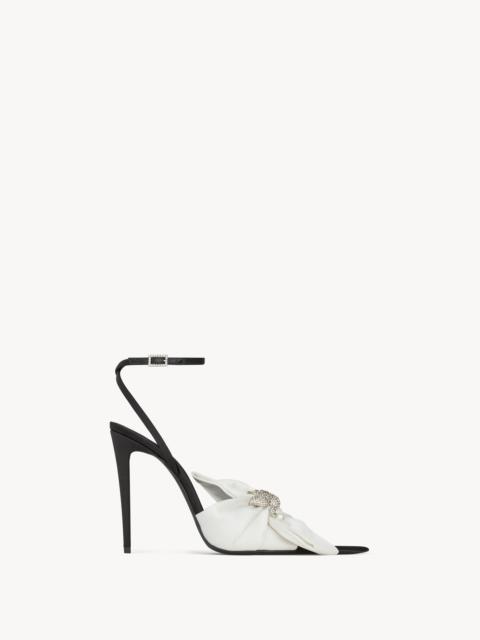 SAINT LAURENT DOVE SANDALS IN SATIN CREPE AND RHINESTONES