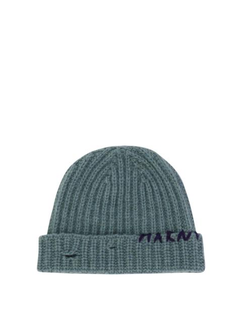 Marni Beanie With Embroidered Logo Hats Light Blue
