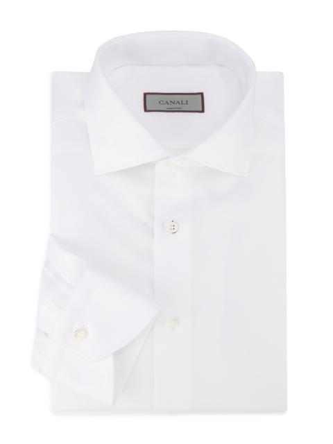 Canali Men's Diagonal Twill Solid Dress Shirt - White