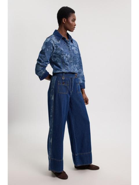KAREN MILLEN Jacquard Denim Contrast Collar and Cuff Shirt