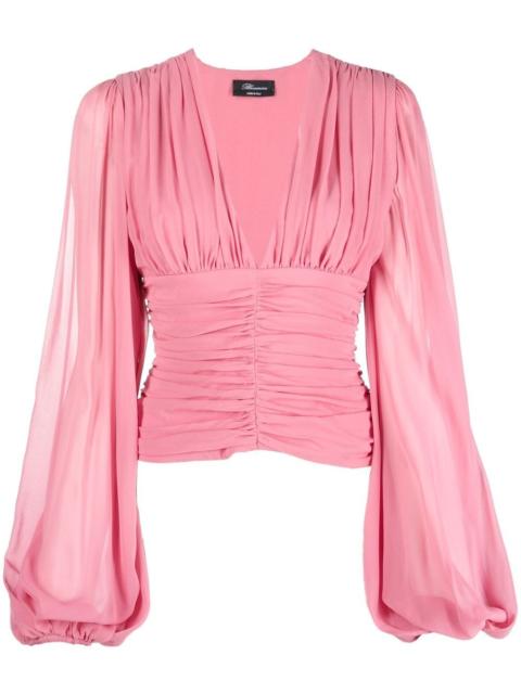 Blumarine ruched V-neck silk blouse
