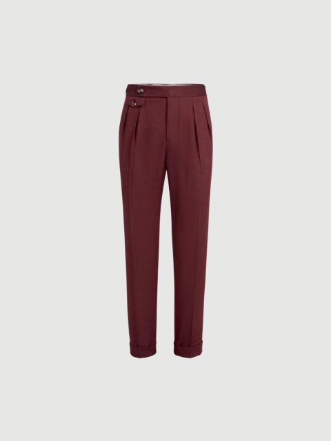 Brunello Cucinelli Linen and virgin wool chevron trousers with double pleats and waist tabs