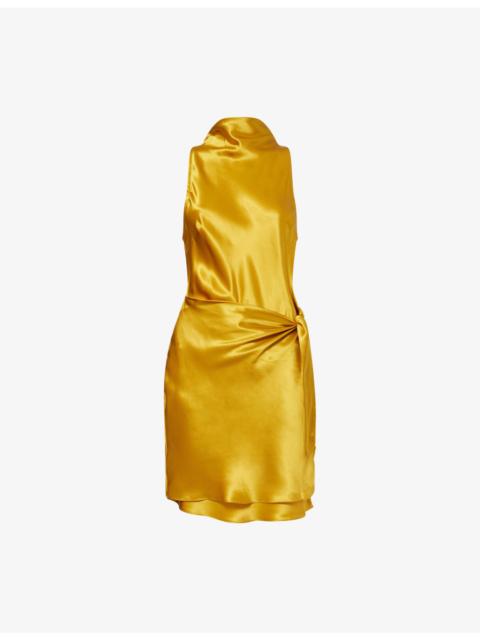 Reformation Stelliana Cowl-Neck Silk-Charmeuse Mini Dress