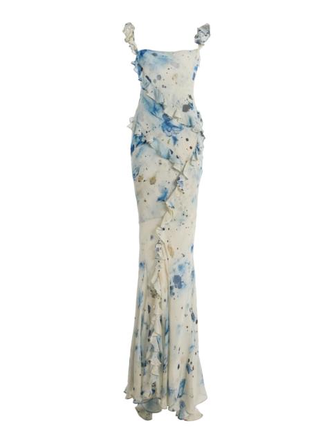 Paris Georgia Romantic Ruffled Silk Maxi Dress print