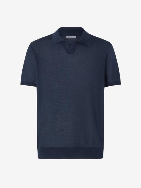 CORNELIANI Navy blue buttonless pure silk polo shirt
