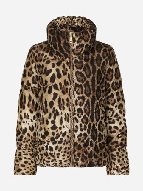 Padded leopard-print nylon jacket