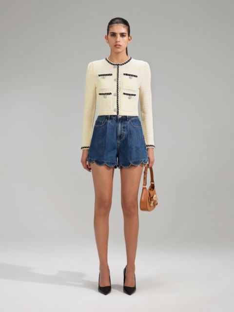 self-portrait Cream Sequin Knitted Crop Cardigan