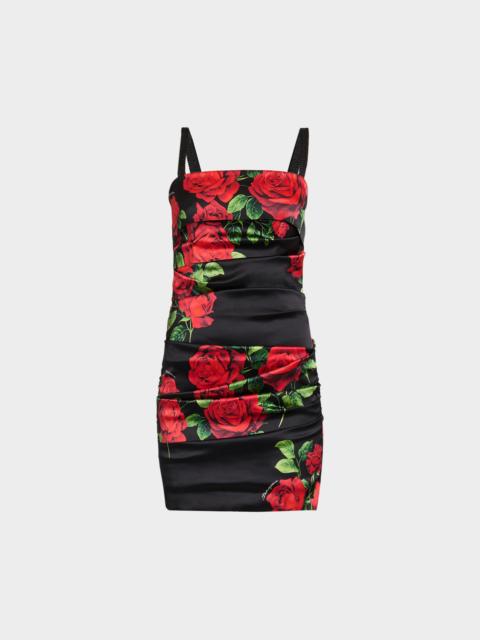 Dolce & Gabbana Women's Floral Stretch-Silk Ruched Minidress - Rose Rosse Nero