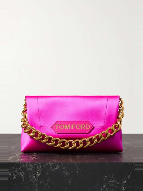 TOM FORD Chain leather-trimmed satin clutch
