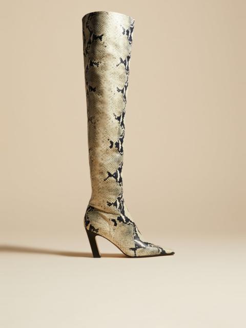 KHAITE The Marfa Over-the-Knee High Boot in Natural Python-Embossed Leather