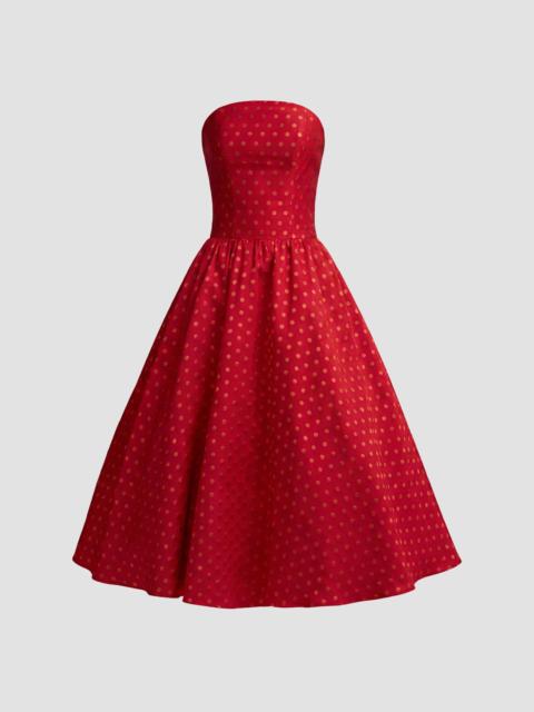 MAC DUGGAL Women's Polka Dot Brocade Strapless Midi Dress - Red Multi