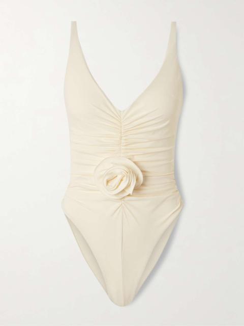 MAGDA BUTRYM Appliquéd ruched swimsuit