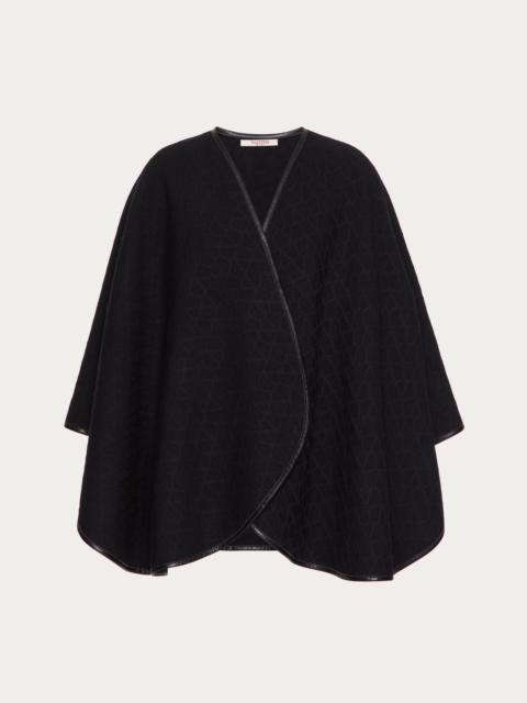 Valentino TOILE ICONOGRAPHE WOOL PONCHO WITH LEATHER TRIM