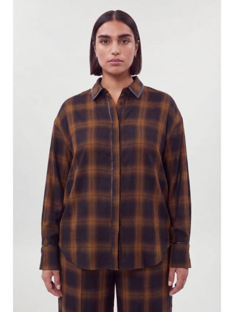 KAREN MILLEN Plus Size Check PU Trim Detail Collared Shirt