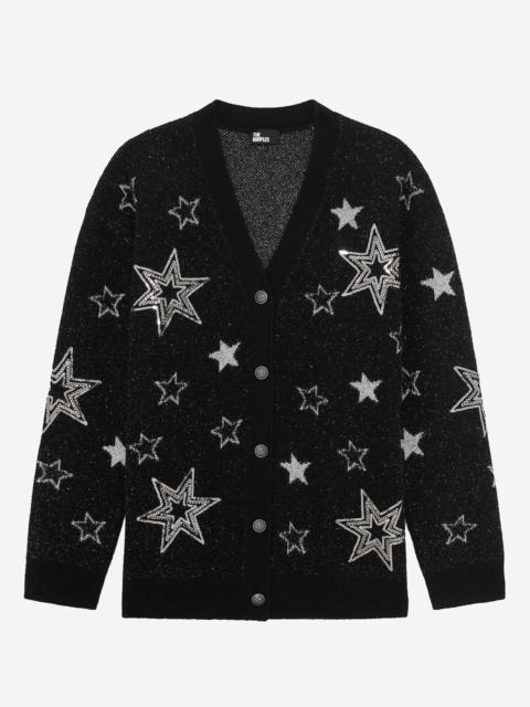 The Kooples BLACK SEQUIN STAR PATTERN WOOL CARDIGAN