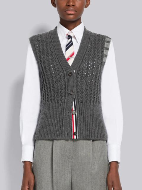 Thom Browne Chunky Pointelle Merino Wool 4-Bar V-Neck Vest