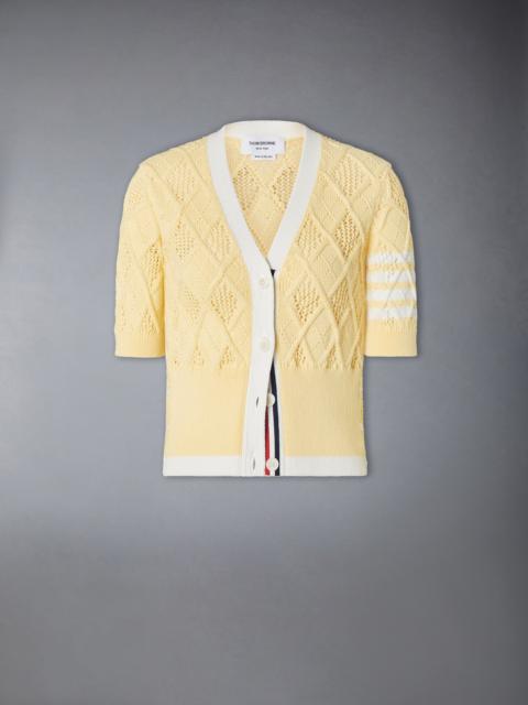 Thom Browne ARGYLE POINTELLE 4-BAR SHORT SLEEVE CARDIGAN