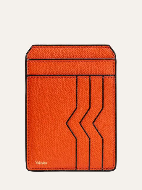 Valextra Men's V-Cut Compact Pebble Leather Card Holder