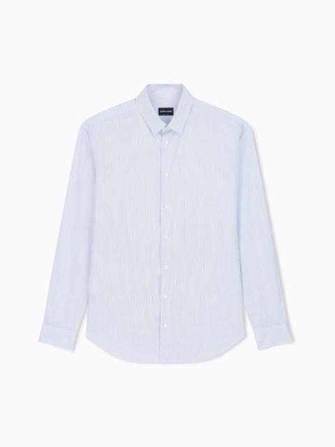 GIORGIO ARMANI REGULAR FIT STRIPED COTTON SHIRT WITH A SMALL POINT COLLAR