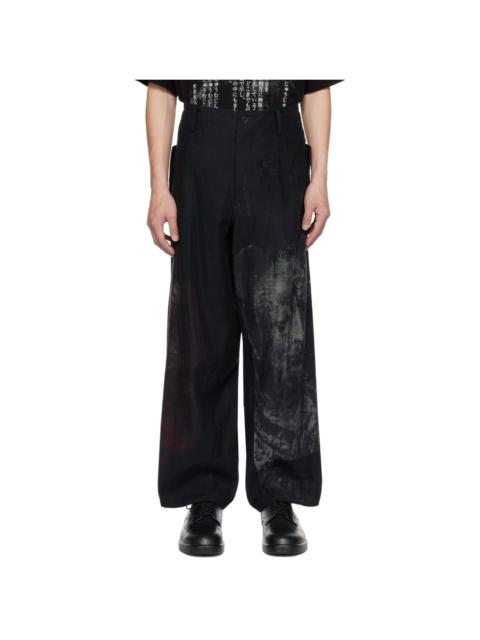Yohji Yamamoto Black Printed Trousers