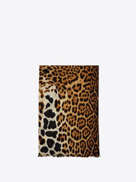 SAINT LAURENT leopard patterned scarf in silk etamine