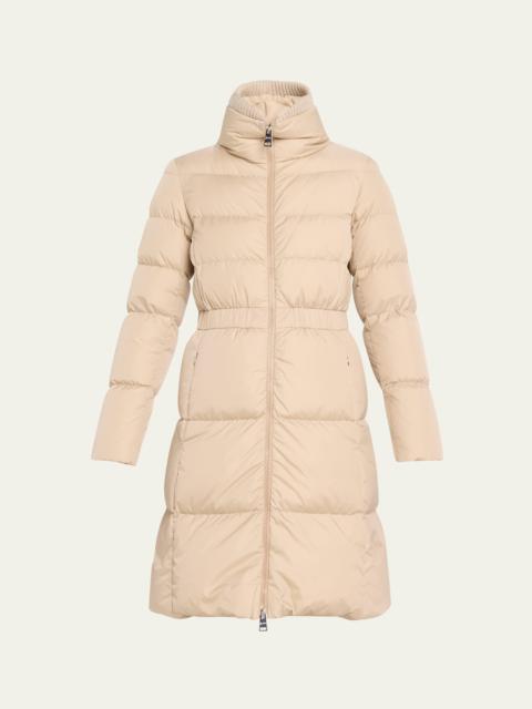 Quilted Down Puffer Coat with Cinched Waist