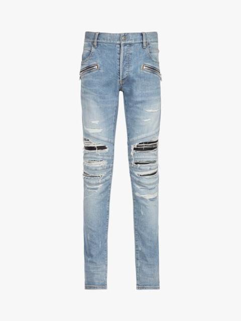 Balmain Slim cut ripped blue cotton jeans