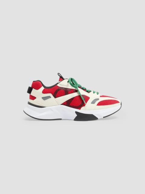 Valentino Men's Demivee Sneakers in Mesh Fabric with Suede Inserts - White Red
