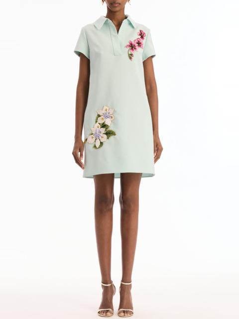 Oscar de la Renta Short Sleeve Embroidered Collared Day Dress