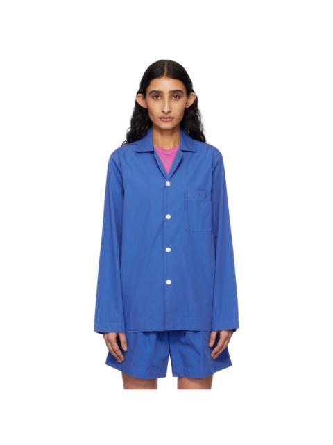 TEKLA Blue Poplin Long-Sleeved Pyjama Shirt