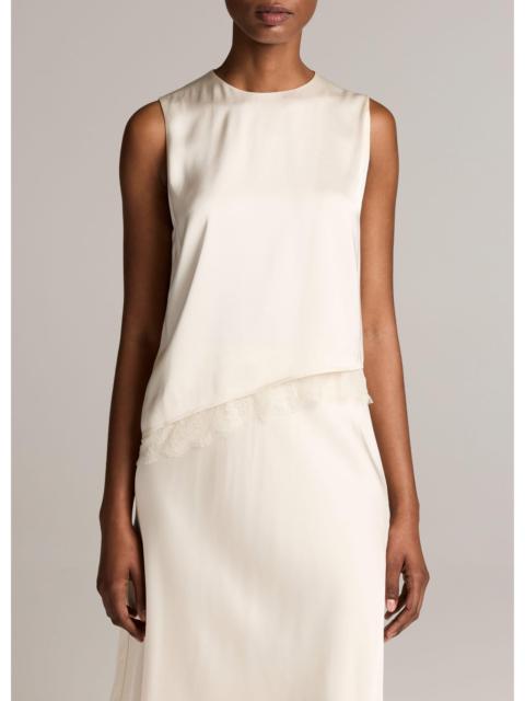 Vince Lace-Trim Satin Asymmetric Shell