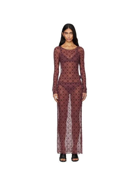 Marine Serre Burgundy Moonogram Mesh Flock Maxi Dress
