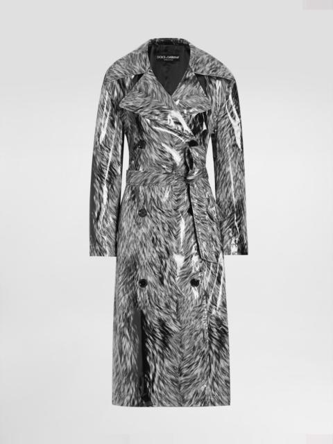 Dolce & Gabbana Fur-print coated satin trench coat