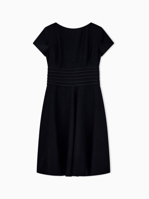 EMPORIO ARMANI DRESS IN TECHNO CADY WITH A PLEATED WAIST AND SHORT SLEEVES