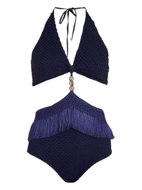 PatBO fringed beaded swimsuit