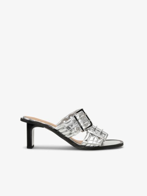 GANNI WHITE FEMININE BUCKLE HEELED MULE SANDALS