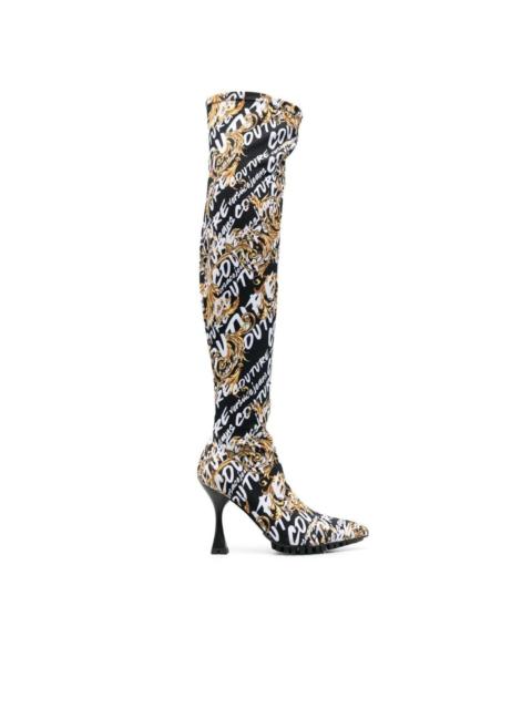 VERSACE JEANS COUTURE 110mm logo-print thigh-length boots