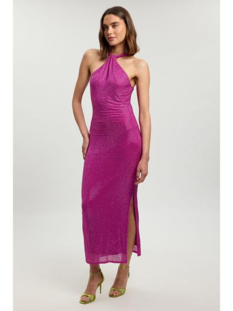 KAREN MILLEN Crystal Embellished Tie Detail Halter Neck Maxi Dress