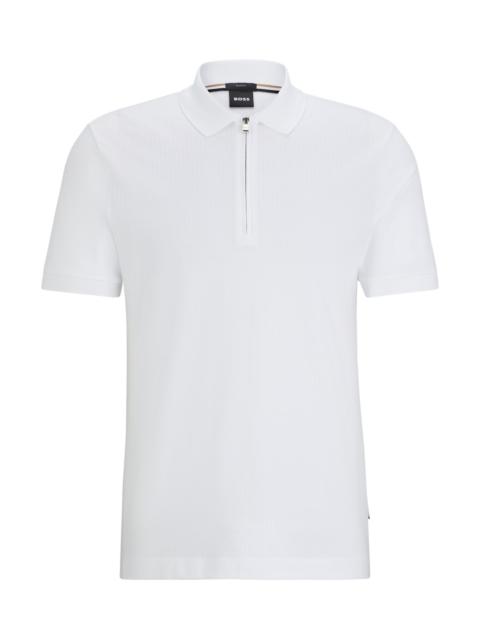 BOSS STRUCTURED-COTTON SLIM-FIT POLO SHIRT WITH ZIP PLACKET