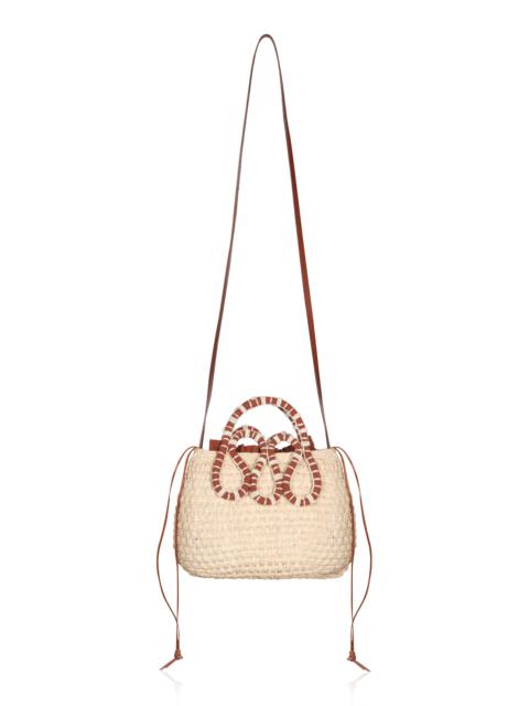 Small Villages Palm and Leather Mini Bucket Bag white