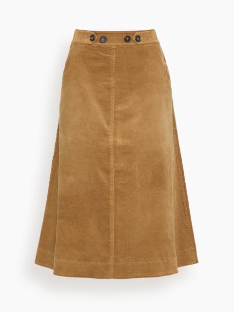 Sea Garrett Corduroy Midi Skirt in Khaki