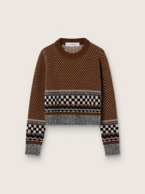 Golden Goose Women's cropped sweater in brown jacquard wool