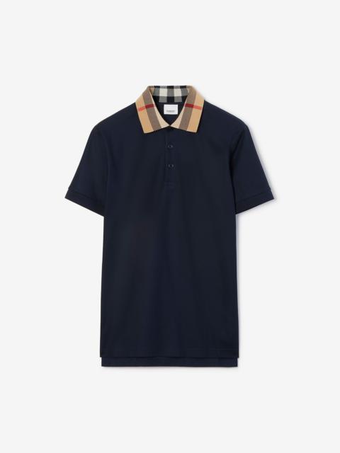 Check Collar Cotton Polo Shirt