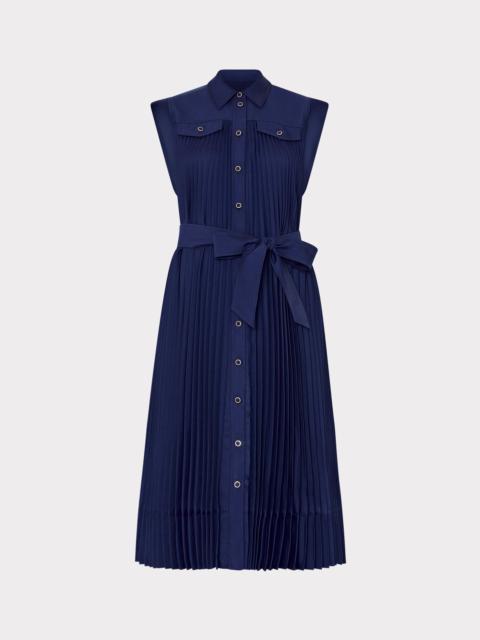 MILLY Johanna Pleated Twill Midi Dress