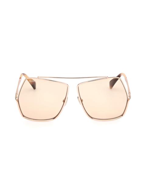 Max Mara 64mm Geometric Sunglasses in Shiny Rose Gold /Brown at Nordstrom